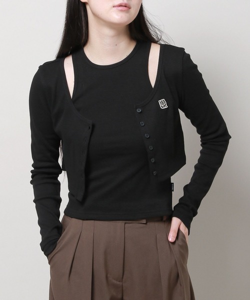 MAGPIEROBIN（マグパイロビン）の「MAGPIE ROBIN／ロゴカーデSET（カーディガン/ボレロ・レディース・ブラウン/アイボリー/ブラック・FREE）」の2枚目の写真