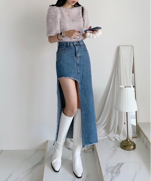 Chick（チック）の「△Unbalance Long Denim Skirt / アシンメトリー