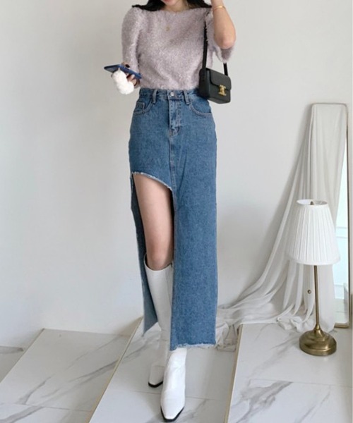 Chick(チック)の「▲Unbalance Long Denim Skirt / アシンメトリー変形デニムスカート(デニムスカート・レディース・ブラック/ブルー/ブラック系その他・S/L/M)」の6枚目の写真