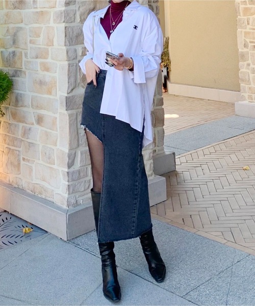 Chick(チック)の「▲Unbalance Long Denim Skirt / アシンメトリー変形デニムスカート(デニムスカート・レディース・ブラック/ブルー/ブラック系その他・S/L/M)」の7枚目の写真