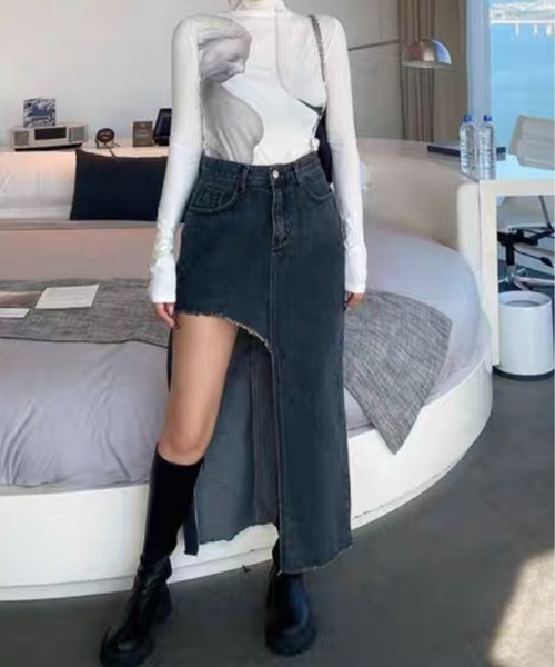 Chick(チック)の「▲Unbalance Long Denim Skirt / アシンメトリー変形デニムスカート(デニムスカート・レディース・ブラック/ブルー/ブラック系その他・S/L/M)」の8枚目の写真