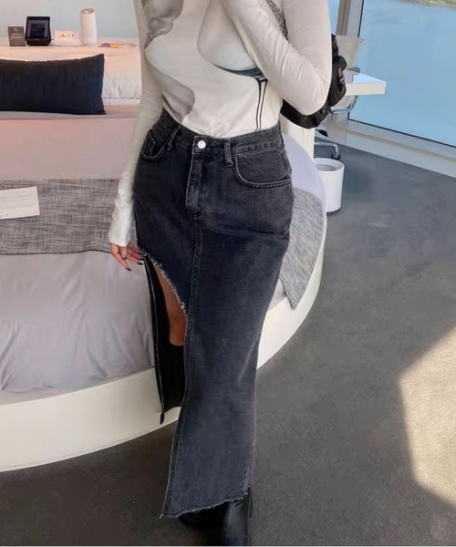 Chick(チック)の「▲Unbalance Long Denim Skirt / アシンメトリー変形デニムスカート(デニムスカート・レディース・ブラック/ブルー/ブラック系その他・S/L/M)」の9枚目の写真