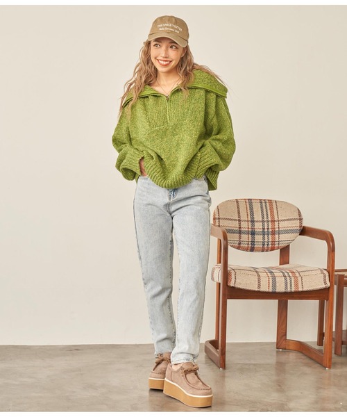 anap mimpi（アナップミンピ）の「ハーフジップ起毛MIXニット（ニット/セーター・レディース・イエロー×グリーン/ネイビー・FREE）」の12枚目の写真