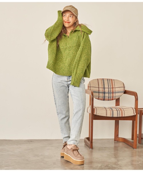 anap mimpi（アナップミンピ）の「ハーフジップ起毛MIXニット（ニット/セーター・レディース・イエロー×グリーン/ネイビー・FREE）」の9枚目の写真