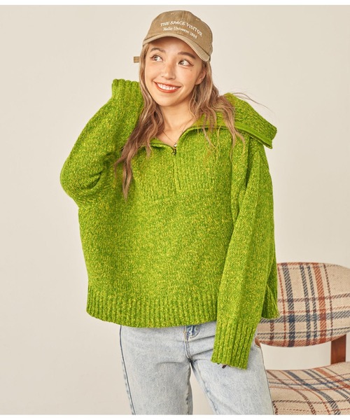 anap mimpi（アナップミンピ）の「ハーフジップ起毛MIXニット（ニット/セーター・レディース・イエロー×グリーン/ネイビー・FREE）」の18枚目の写真