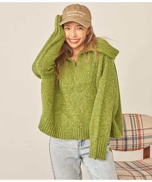 anap mimpi（アナップミンピ）の「ハーフジップ起毛MIXニット（ニット/セーター・レディース・イエロー×グリーン/ネイビー・FREE）」の17枚目の写真
