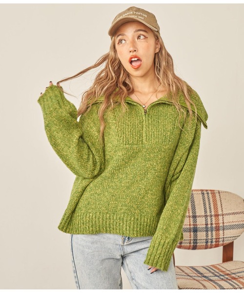 anap mimpi（アナップミンピ）の「ハーフジップ起毛MIXニット（ニット/セーター・レディース・イエロー×グリーン/ネイビー・FREE）」の16枚目の写真