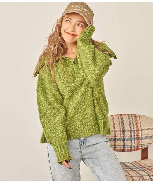 anap mimpi（アナップミンピ）の「ハーフジップ起毛MIXニット（ニット/セーター・レディース・イエロー×グリーン/ネイビー・FREE）」の15枚目の写真