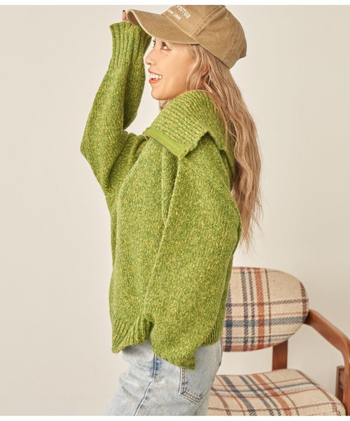 anap mimpi（アナップミンピ）の「ハーフジップ起毛MIXニット（ニット/セーター・レディース・イエロー×グリーン/ネイビー・FREE）」の14枚目の写真