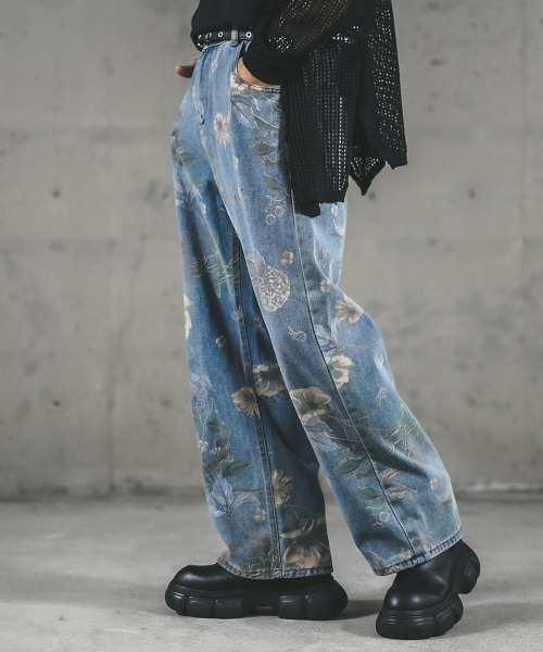 Shoowtime（ショウタイム）の「レトロフラワーパターンワイドデニムパンツ（デニムパンツ・メンズ・ブルー/ブルー系・LARGE/MEDIUM/X-LARGE/SMALL）」の4枚目の写真