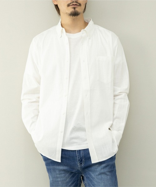 STYLEBLOCK（スタイルブロック）の「シャンブレー長袖BDシャツ（シャツ/ブラウス・メンズ・ホワイト/ブラック/ベージュ/ネイビー・L/M）」の2枚目の写真