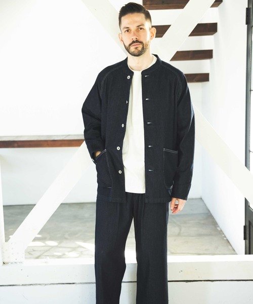 MR.OLIVE（ミスターオリーブ）の「RINSE WASH 8oz DENIM / STAND COLLAR COVERALL JACKET / M241102（デニムジャケット・メンズ・インディゴブルー/ブラック・SMALL/LARGE/MEDIUM）」の3枚目の写真