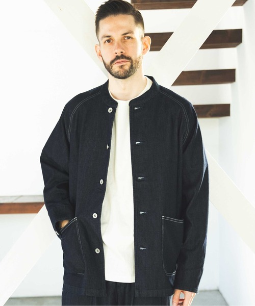 MR.OLIVE（ミスターオリーブ）の「RINSE WASH 8oz DENIM / STAND COLLAR COVERALL JACKET / M241102（デニムジャケット・メンズ・インディゴブルー/ブラック・SMALL/LARGE/MEDIUM）」の4枚目の写真
