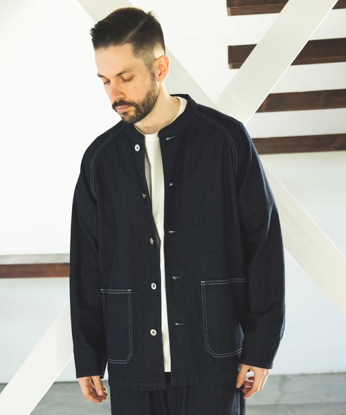 MR.OLIVE（ミスターオリーブ）の「RINSE WASH 8oz DENIM / STAND COLLAR COVERALL JACKET / M241102（デニムジャケット・メンズ・インディゴブルー/ブラック・SMALL/LARGE/MEDIUM）」の7枚目の写真