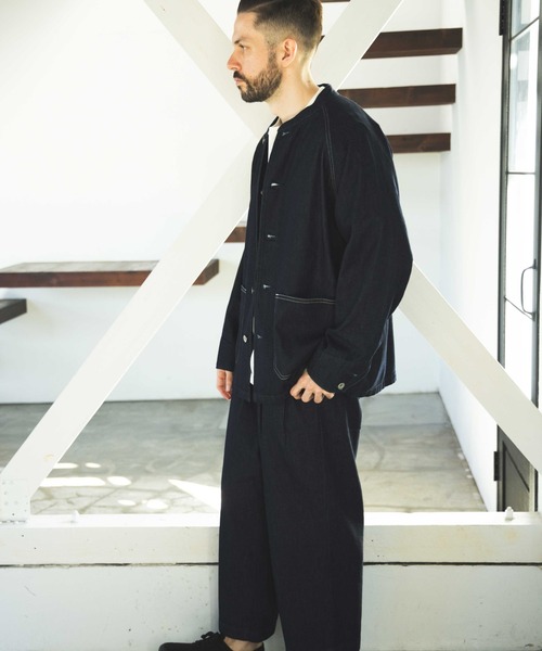 MR.OLIVE（ミスターオリーブ）の「RINSE WASH 8oz DENIM / STAND COLLAR COVERALL JACKET / M241102（デニムジャケット・メンズ・インディゴブルー/ブラック・SMALL/LARGE/MEDIUM）」の8枚目の写真