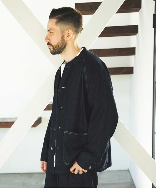 MR.OLIVE（ミスターオリーブ）の「RINSE WASH 8oz DENIM / STAND COLLAR COVERALL JACKET / M241102（デニムジャケット・メンズ・インディゴブルー/ブラック・SMALL/LARGE/MEDIUM）」の9枚目の写真