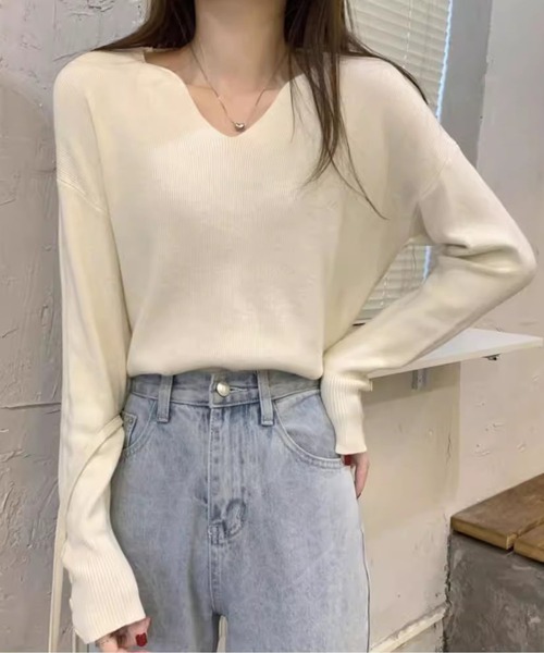 MAISON DE THERESE(メゾン ド テレーズ)の「Vネックニットトップス(ニット/セーター・レディース・ベージュ/ブラウン/ホワイト/アイボリー/ブラック・FREE)」の7枚目の写真