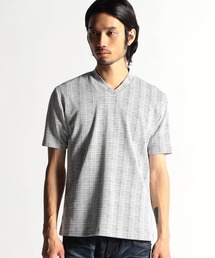 HIDEAWAYS NICOLE | ブリスターグレンチェックＶネック半袖Tシャツ(Tシャツ/カットソー)