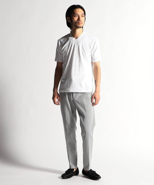 HIDEAWAYS NICOLE（ハイダウェイニコル）の「ブリスターグレンチェックＶネック半袖Tシャツ（Tシャツ/カットソー・メンズ・その他/ピンク/ホワイト/ブラック・MEDIUM/LARGE/X-LARGE）」の5枚目の写真