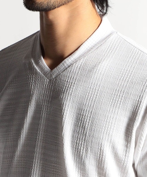 HIDEAWAYS NICOLE（ハイダウェイニコル）の「ブリスターグレンチェックＶネック半袖Tシャツ（Tシャツ/カットソー・メンズ・その他/ピンク/ホワイト/ブラック・MEDIUM/LARGE/X-LARGE）」の8枚目の写真