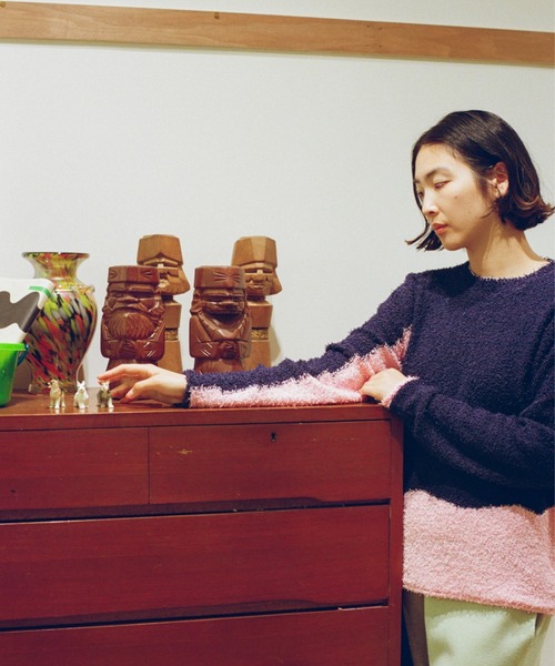 PAMM（パム）の「汽水域のバイカラーニット（ニット/セーター・レディース・グレー/アイボリー/ネイビー・フリー）」の5枚目の写真