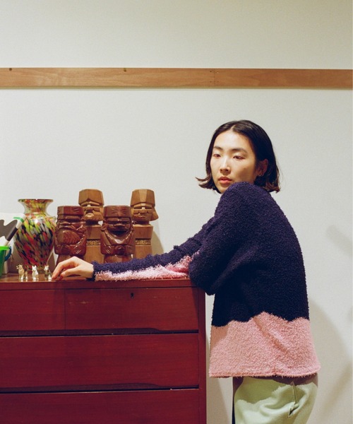 PAMM（パム）の「汽水域のバイカラーニット（ニット/セーター・レディース・グレー/アイボリー/ネイビー・フリー）」の7枚目の写真