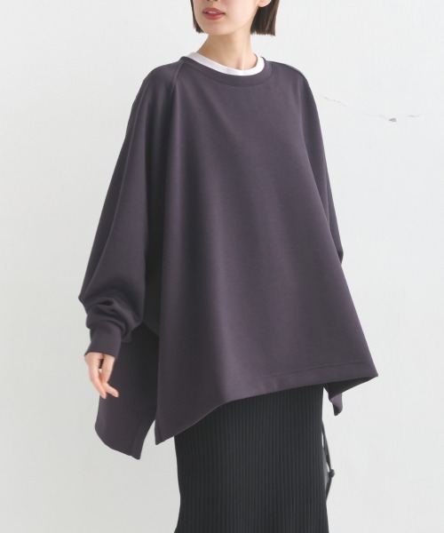 OMNES(オムネス)の「ソフトダンボールニットワイドシルエット長袖プルオーバー(Tシャツ/カットソー・レディース・オフホワイト/ブラック/グレー/ベージュ/チャコール/グレイッシュベージュ/モカ・FREE)」の5枚目の写真