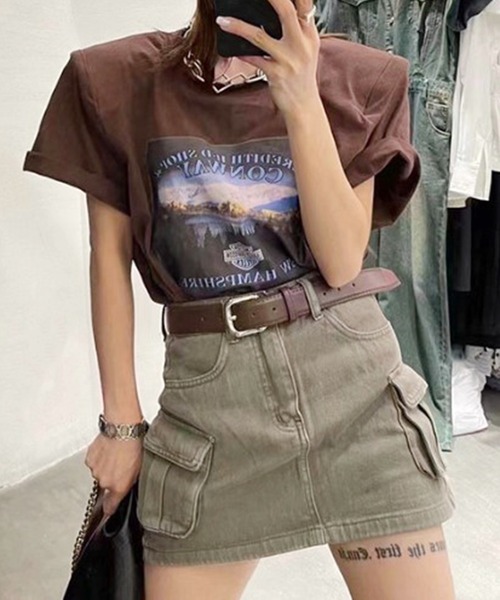 ROOPTOKYO(ループトウキョウ)の「Cargo Denim Mini Skirt / カーゴミニデニムスカート ベルト付き(デニムスカート・レディース・カーキ/ブルー/ブラック・S/M/L)」の2枚目の写真