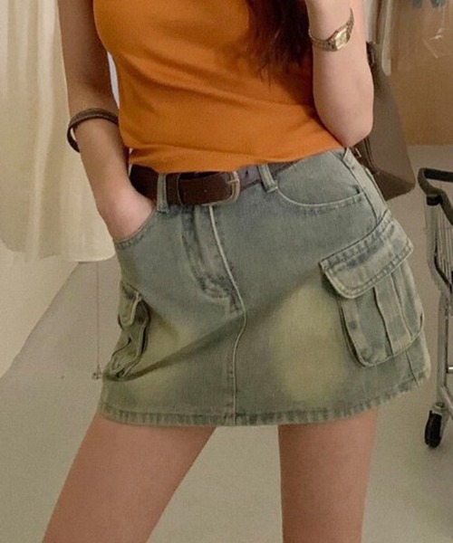 ROOPTOKYO(ループトウキョウ)の「Cargo Denim Mini Skirt / カーゴミニデニムスカート ベルト付き(デニムスカート・レディース・カーキ/ブルー/ブラック・S/M/L)」の3枚目の写真