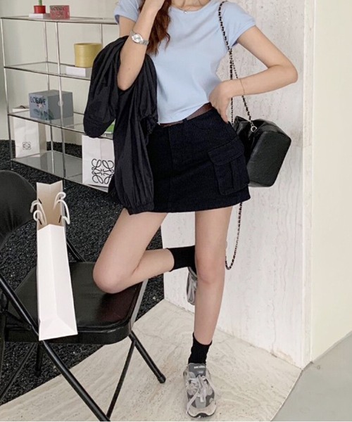 ROOPTOKYO(ループトウキョウ)の「Cargo Denim Mini Skirt / カーゴミニデニムスカート ベルト付き(デニムスカート・レディース・カーキ/ブルー/ブラック・S/M/L)」の13枚目の写真