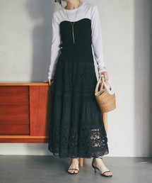 コットンレースティアードマキシスカート