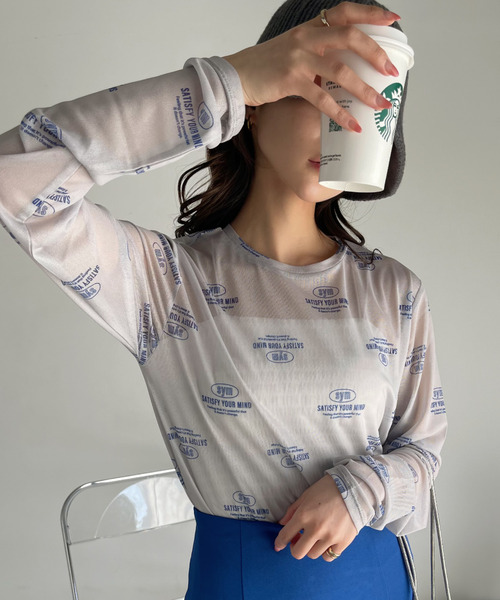Ada.（エイダ）の「ロゴ 総柄 クルーネック プルオーバー（Tシャツ/カットソー・レディース・ライトグレー/ホワイト/ブラック/ベージュ・FREE）」の3枚目の写真