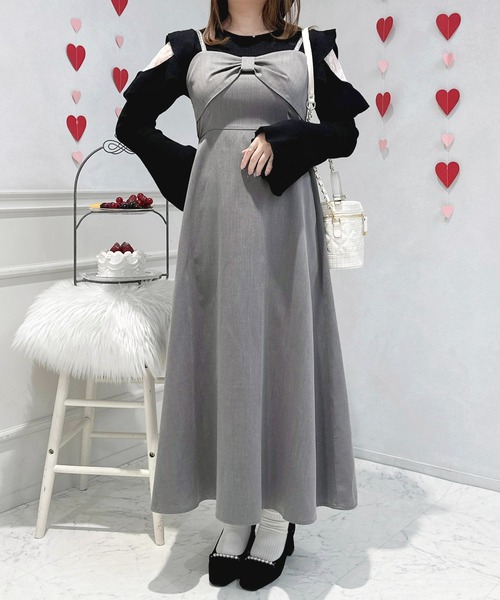 グレーリボンジャンパーワンピース♡OBLI♡新品 セール】フロント