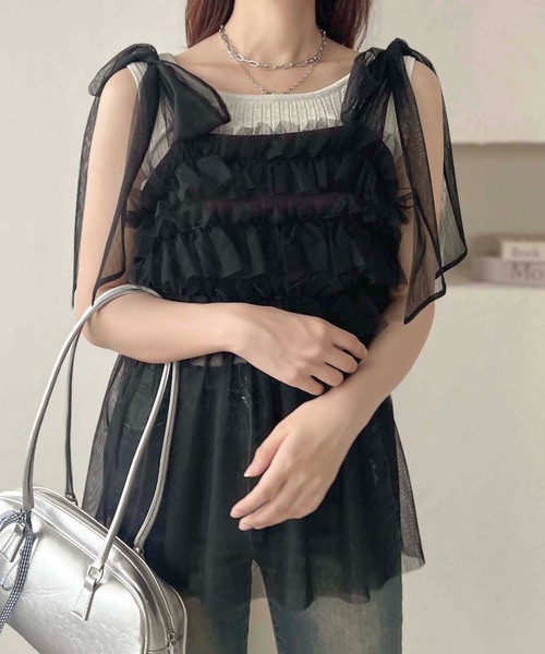 apres jour clair（アプレジュールクレア）の「【apres jour clair】チュールキャミチュニック【ZOZOTOWN限定アイテム】（キャミソール・レディース・ミント/アイボリー/ブラック/チャコールグレー・X-LARGE/フリー）」の3枚目の写真