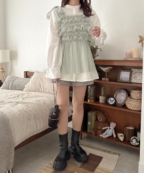 apres jour clair（アプレジュールクレア）の「【apres jour clair】チュールキャミチュニック【ZOZOTOWN限定アイテム】（キャミソール・レディース・ミント/アイボリー/ブラック/チャコールグレー・X-LARGE/フリー）」の10枚目の写真