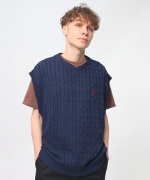 BEVERLY HILLS POLO CLUB | BEVERLY HILLS POLO CLUB ケーブル編み ワンポイントロゴ Vネック ニットベスト(ベスト)