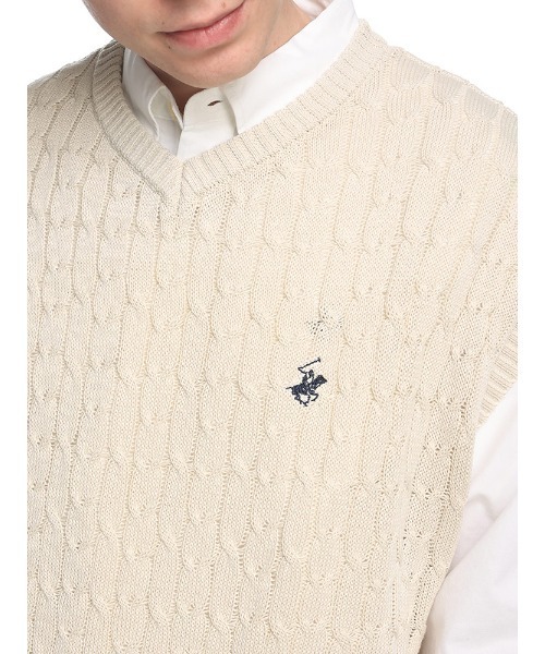BEVERLY HILLS POLO CLUB（ビバリーヒルズポロクラブ）の「BEVERLY HILLS POLO CLUB ケーブル編み ワンポイントロゴ Vネック ニットベスト（ベスト・メンズ・ブラック/グリーン/ネイビー/アイボリー・M/L/LL）」の11枚目の写真