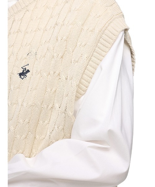 BEVERLY HILLS POLO CLUB（ビバリーヒルズポロクラブ）の「BEVERLY HILLS POLO CLUB ケーブル編み ワンポイントロゴ Vネック ニットベスト（ベスト・メンズ・ブラック/グリーン/ネイビー/アイボリー・M/L/LL）」の12枚目の写真