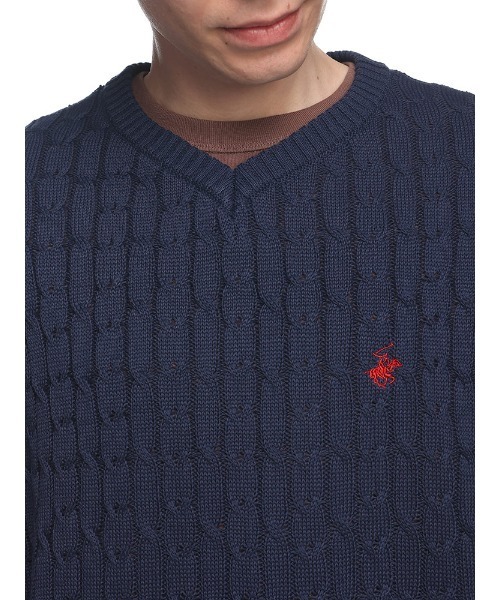 BEVERLY HILLS POLO CLUB（ビバリーヒルズポロクラブ）の「BEVERLY HILLS POLO CLUB ケーブル編み ワンポイントロゴ Vネック ニットベスト（ベスト・メンズ・ブラック/グリーン/ネイビー/アイボリー・M/L/LL）」の19枚目の写真