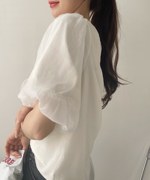 Ada.(エイダ)の「パフ ボリュームスリーブ オーガンジー ブラウス(シャツ/ブラウス・レディース・ブラック×ブラック/オフホワイト/アイボリー/ブラック・FREE)」の15枚目の写真
