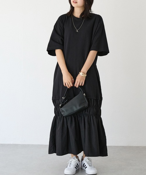 LAVEANGE（ラビアンジェ）の「レイヤード天竺ワンピース（ワンピース・レディース・ベージュ/ネイビー/ブラック・M/LL/3L/4L/5L）」の5枚目の写真