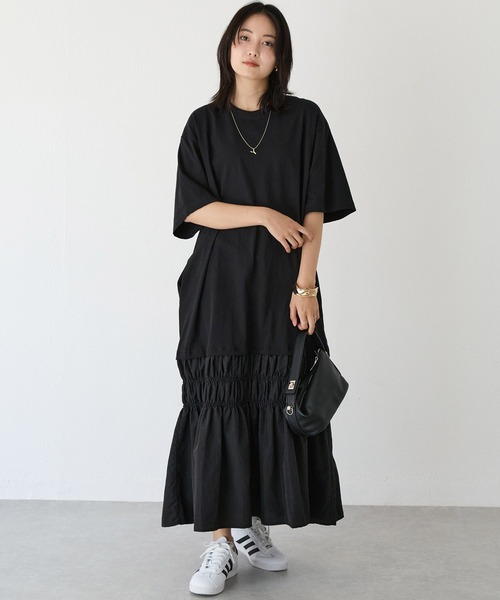 LAVEANGE（ラビアンジェ）の「レイヤード天竺ワンピース（ワンピース・レディース・ベージュ/ネイビー/ブラック・M/LL/3L/4L/5L）」の6枚目の写真
