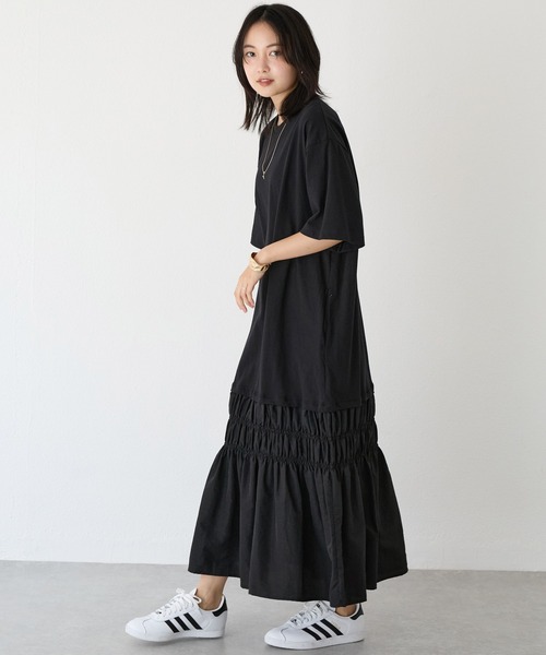 LAVEANGE（ラビアンジェ）の「レイヤード天竺ワンピース（ワンピース・レディース・ベージュ/ネイビー/ブラック・M/LL/3L/4L/5L）」の8枚目の写真