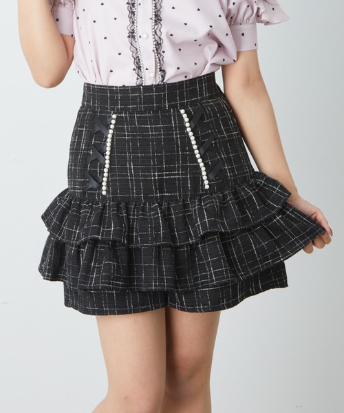 Ank Rouge(アンクルージュ)の「スピンドルティアードツイードスカパン(スカート・レディース・グレー/ブラック/ホワイト・M)」の2枚目の写真
