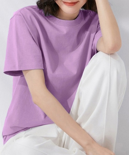 Miniministore(ミニミニストア)の「tシャツ レディース 半袖 無地ロングT(Tシャツ/カットソー・レディース・ブルー/ブラック/ロイヤルブルー/ラベンダー/ベージュ/レッド/ピンク/オレンジ/イエロー/ホワイト/ダークグリーン/ブラウン・FREE)」の8枚目の写真