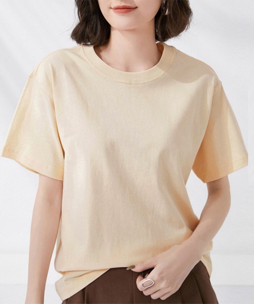 Miniministore(ミニミニストア)の「tシャツ レディース 半袖 無地ロングT(Tシャツ/カットソー・レディース・ブルー/ブラック/ロイヤルブルー/ラベンダー/ベージュ/レッド/ピンク/オレンジ/イエロー/ホワイト/ダークグリーン/ブラウン・FREE)」の1枚目の写真