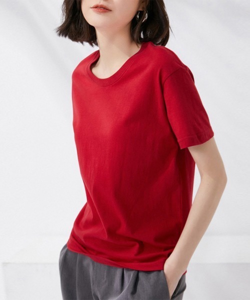 Miniministore(ミニミニストア)の「tシャツ レディース 半袖 無地ロングT(Tシャツ/カットソー・レディース・ブルー/ブラック/ロイヤルブルー/ラベンダー/ベージュ/レッド/ピンク/オレンジ/イエロー/ホワイト/ダークグリーン/ブラウン・FREE)」の11枚目の写真