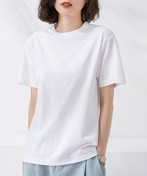 Miniministore(ミニミニストア)の「tシャツ レディース 半袖 無地ロングT(Tシャツ/カットソー・レディース・ブルー/ブラック/ロイヤルブルー/ラベンダー/ベージュ/レッド/ピンク/オレンジ/イエロー/ホワイト/ダークグリーン/ブラウン・FREE)」の3枚目の写真