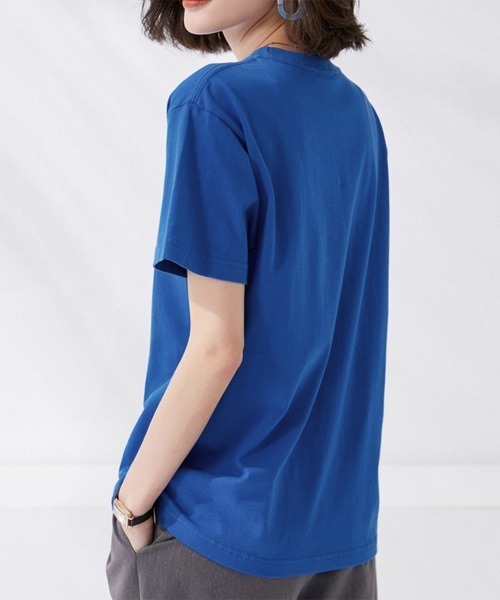 Miniministore(ミニミニストア)の「tシャツ レディース 半袖 無地ロングT(Tシャツ/カットソー・レディース・ブルー/ブラック/ロイヤルブルー/ラベンダー/ベージュ/レッド/ピンク/オレンジ/イエロー/ホワイト/ダークグリーン/ブラウン・FREE)」の7枚目の写真