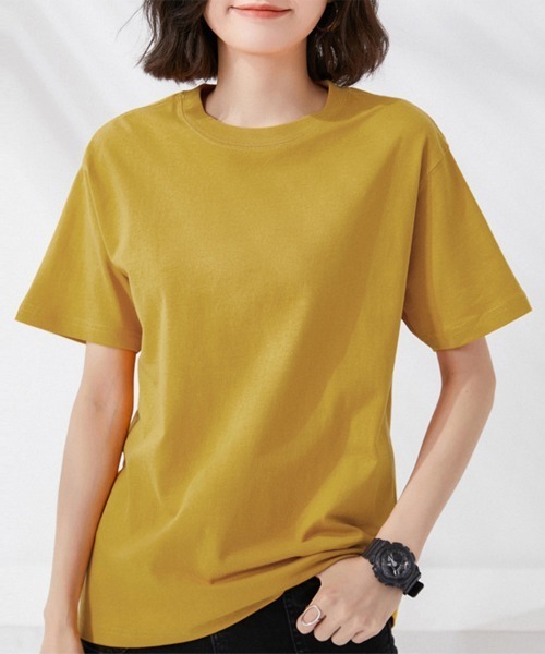Miniministore(ミニミニストア)の「tシャツ レディース 半袖 無地ロングT(Tシャツ/カットソー・レディース・ブルー/ブラック/ロイヤルブルー/ラベンダー/ベージュ/レッド/ピンク/オレンジ/イエロー/ホワイト/ダークグリーン/ブラウン・FREE)」の9枚目の写真